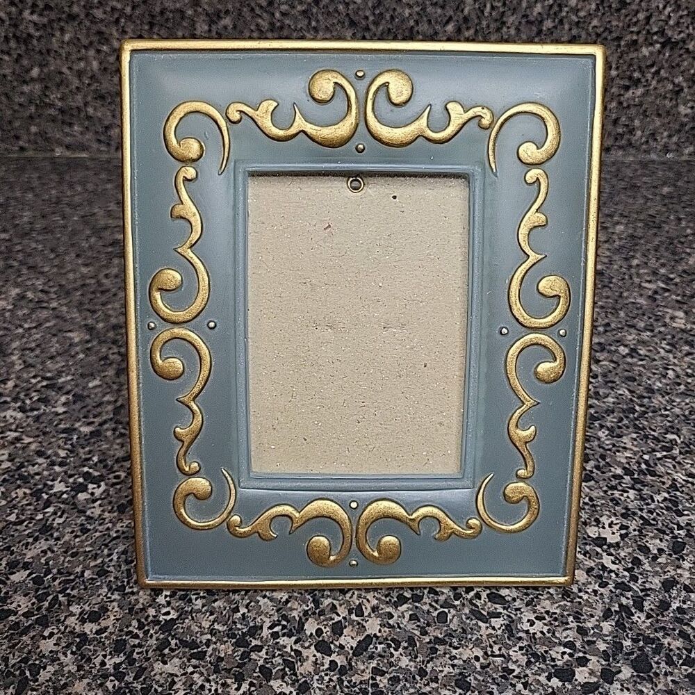 VINTAGE 90's HB Group Art Glass Picture Frame Gold Scroll Hollywood‎ Regency